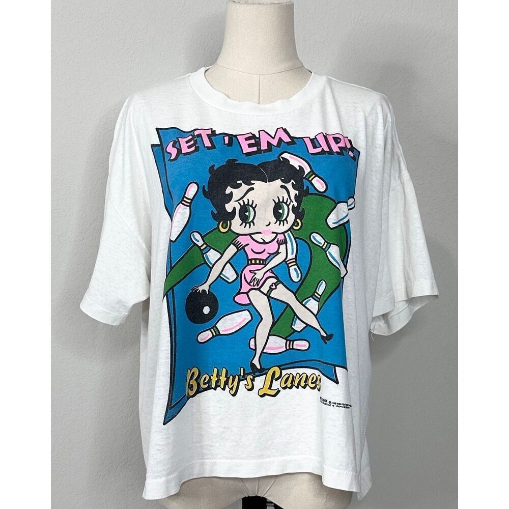 Vintage 1993 Betty Boop Bowling Graphic Tee USA Sz S Oversized Grunge Streetwear